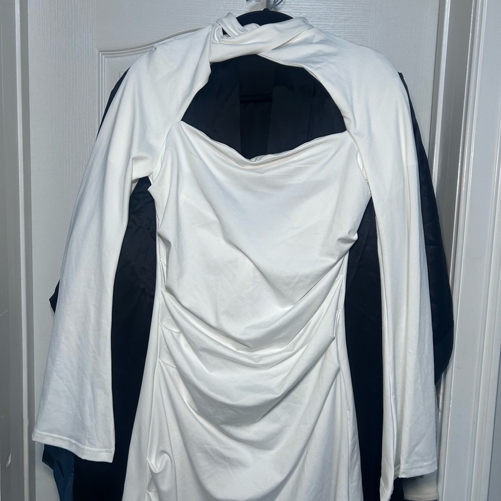 White Draped Long-Sleeve Women's Dress
